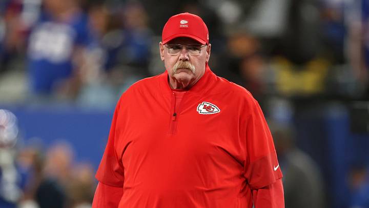 Sep 21, 2025; East Rutherford, New Jersey, USA; Kansas City Chiefs head coach Andy Reid looks on before the game against the New York Giants at MetLife Stadium. Mandatory Credit: Vincent Carchietta-Imagn Images