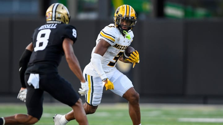 Sep 30, 2023; Nashville, Tennessee, USA; Vanderbilt cornerback Tyson Russell (8) defends during the second half at FirstBank Stadium. Mandatory Credit: Steve Roberts-USA TODAY Sports