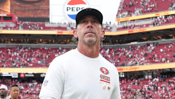 Sep 28, 2025; Santa Clara, California, USA; San Francisco 49ers head coach Kyle Shanahan after the game against the Jacksonville Jaguars at Levi's Stadium. Mandatory Credit: Darren Yamashita-Imagn Images