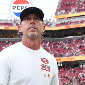 Sep 28, 2025; Santa Clara, California, USA; San Francisco 49ers head coach Kyle Shanahan after the game against the Jacksonville Jaguars at Levi's Stadium. Mandatory Credit: Darren Yamashita-Imagn Images
