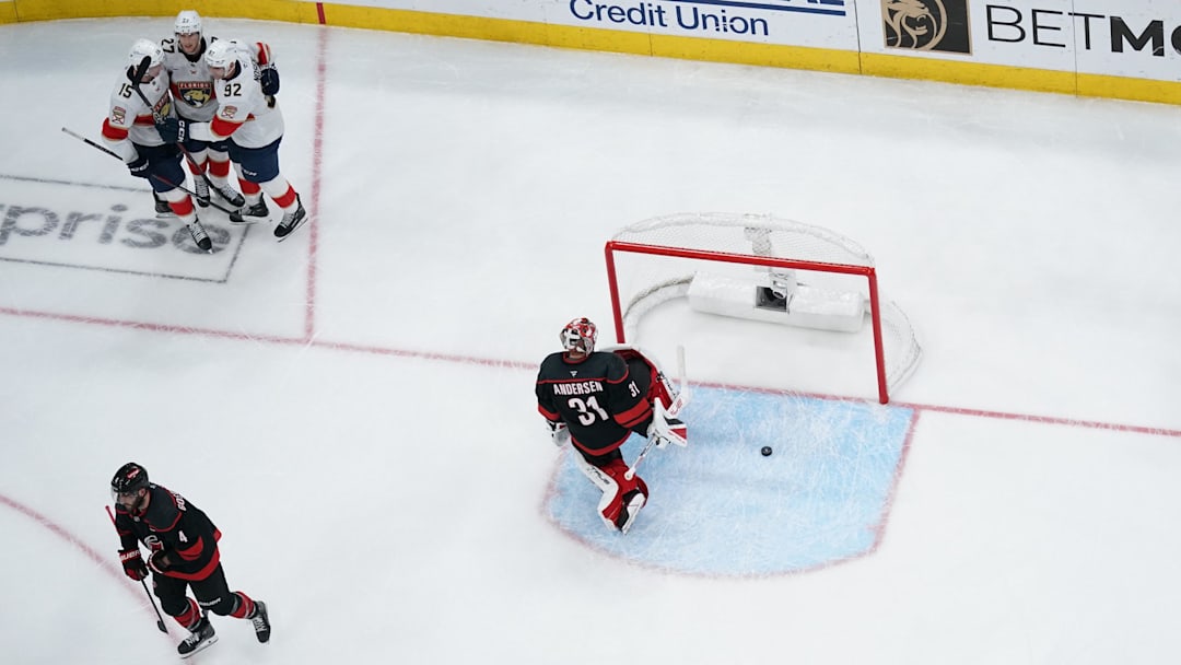 May 20, 2025; Raleigh, North Carolina, USA; Eastern Conference Final of the 2025 Stanley Cup Playoffs at Lenovo Center. Mandatory Credit: James Guillory-Imagn Images