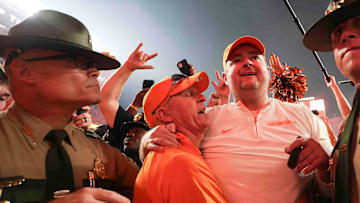 Josh Heupel exits the field after winning a game between Tennessee and Alabama at Neyland Stadium in Knoxville, Tenn., Saturday, Oct. 19, 2024. (Amidst the chaos of the field storming I realized I could get in the line of Heupel coming off the field. It's hard to get a coach shot during a field storming so I was glad to be in the right place at the right time.)