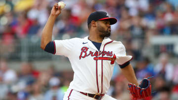 Jul 22, 2024; Atlanta, Georgia, USA; Atlanta Braves starting pitcher Reynaldo Lopez (40) throws against the Cincinnati Reds in the second inning at Truist Park. Mandatory Credit: Brett Davis-USA TODAY Sports
