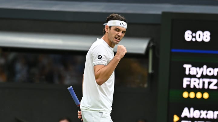 Taylor Fritz celebrates at Wimbledon.