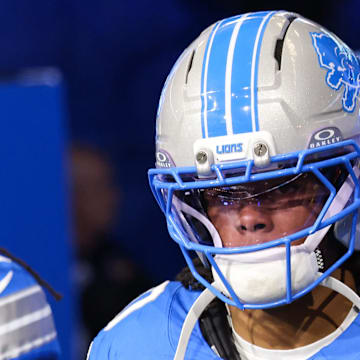 Detroit Lions running back Jahmyr Gibbs (0).