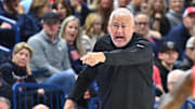 Jan 28, 2025; Spokane, Washington, USA; Oregon State Beavers head coach Wayne Tinkle directs his team during a game against the Gonzaga Bulldogs in the first half at McCarthey Athletic Center. Mandatory Credit: James Snook-Imagn Images