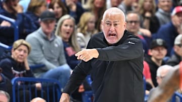 Jan 28, 2025; Spokane, Washington, USA; Oregon State Beavers head coach Wayne Tinkle directs his team during a game against the Gonzaga Bulldogs in the first half at McCarthey Athletic Center. Mandatory Credit: James Snook-Imagn Images