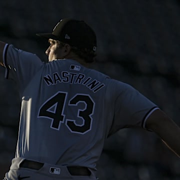 Chicago White Sox pitcher Nick Nastrini (43) winds up to throw a first inning pitch against the Baltimore Orioles at Oriole Park at Camden Yards on Sept 3.