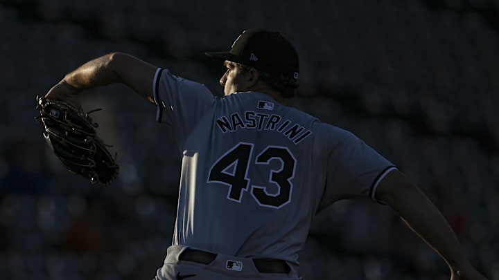 Chicago White Sox pitcher Nick Nastrini (43) winds up to throw a first inning pitch against the Baltimore Orioles at Oriole Park at Camden Yards on Sept 3.