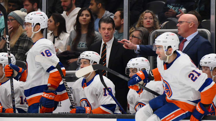 Nov 16, 2023; Seattle, Washington, USA; New York Islanders head coach Lane Lambert during the second