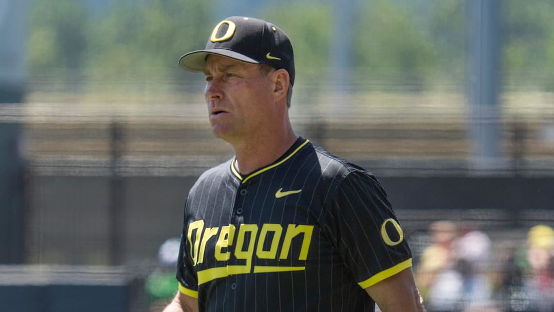 Oregon baseball coach Mark Wasikowski before the game against Cal Poly at PK Park.