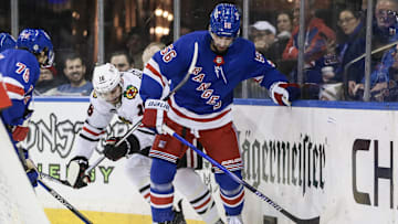 Jan 4, 2024; New York, New York, USA; Chicago Blackhawks center Jason Dickinson (16) and New York