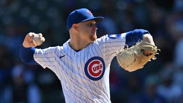 Mar 28, 2026; Chicago, Illinois, USA; Chicago Cubs pitcher Cade Horton (22) pitches against the Washington Nationals during the first inning at Wrigley Field. Mandatory Credit: Patrick Gorski-Imagn Images