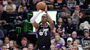 Mar 14, 2025; Salt Lake City, Utah, USA;  Utah Jazz forward Cody Williams (5) shoots the ball during the first quarter against the Toronto Raptors at Delta Center.