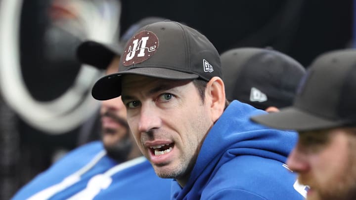 Indianapolis Colts head coach Shane Steichen sits on the sidelines