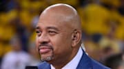 Jun 7, 2015; Oakland, CA, USA; ESPN personality Michael Wilbon before game two of the NBA Finals between the Golden State Warriors and the Cleveland Cavaliers at Oracle Arena. 