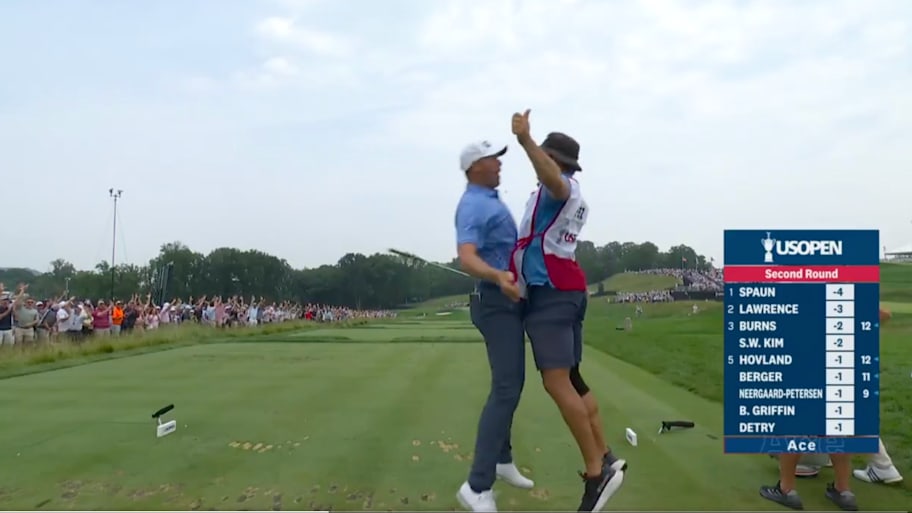 Victor Perez celebrates shooting a hole-in-one at the U.S. Open. | U.S. Open/Screengrab