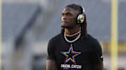 Dallas Cowboys wide receiver CeeDee Lamb (88) walks the field  before a game against the Pittsburgh Steelers at Acrisure Stadium.