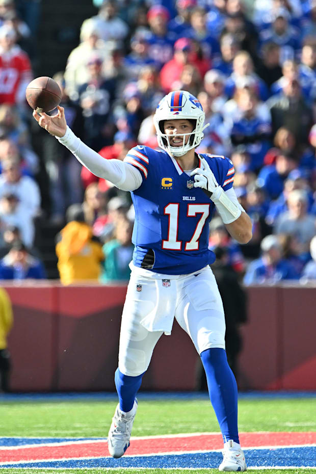 Buffalo Bills quarterback Josh Allen throws a pass in the second quarter against the Miami Dolphins