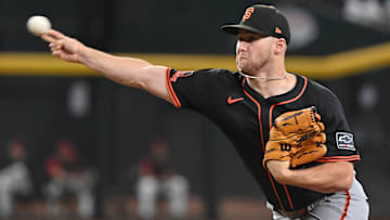 Jul 2, 2025; Phoenix, Arizona, USA;  San Francisco Giants pitcher Landen Roupp (65) throws in the second inning against the Arizona Diamondbacks at Chase Field