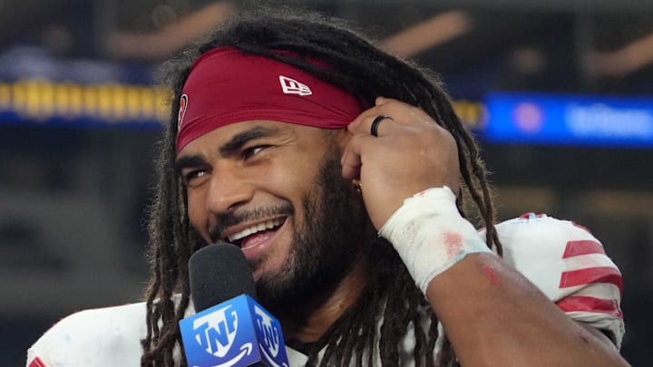 San Francisco 49ers middle linebacker Fred Warner (54). Mandatory Credit: Kirby Lee-Imagn Images