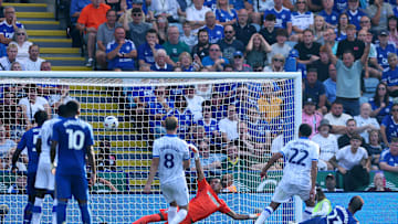 Jannik Vestergaard scoring Leicester's equaliser