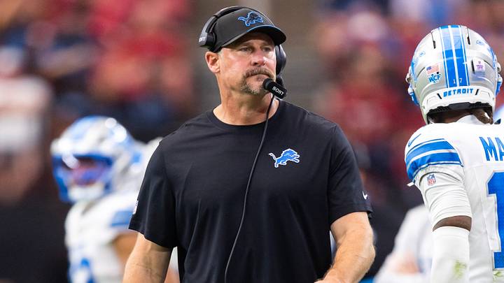 Oct 11, 2026; Glendale, Arizona, USA;  Detroit Lions head coach Dan Campbell against the Arizona Cardinals at State Farm Stadium.  Mandatory Credit: Mark J. Rebilas-Imagn Images