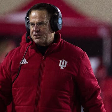 Indiana Hoosiers head coach Curt Cignetti  in the first half against the Purdue Boilermakers at Memorial Stadium.