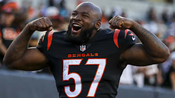 Nov 6, 2022; Cincinnati, Ohio, USA; Cincinnati Bengals linebacker Germaine Pratt (57) reacts after