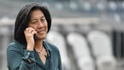 Jul 19, 2021; Washington, District of Columbia, USA; Miami Marlins general manager Kim Ng looks on from the field before a game against the Washington Nationals at Nationals Park. 