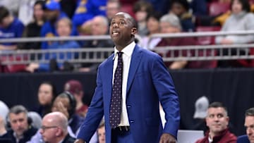 Mar 2, 2024; Chestnut Hill, Massachusetts, USA; Boston College Eagles head coach Earl Grant reacts to game action against the Pittsburgh Panthers during the second half at Conte Forum. Mandatory Credit: Eric Canha-Imagn Images