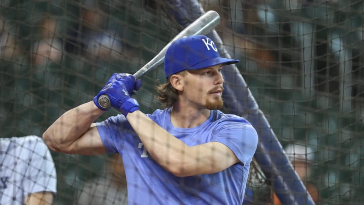 Kansas City Royals shortstop Bobby Witt Jr. (7) takes batting practice before the game against the Houston Astros at Minute Maid Park on Aug 31.