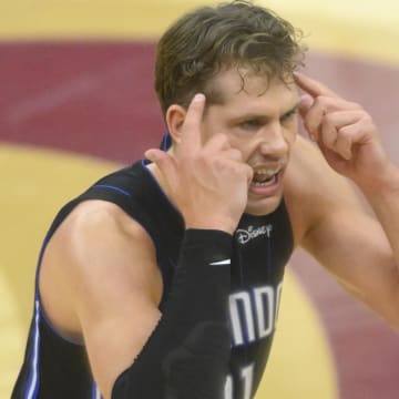  Orlando Magic center Moritz Wagner (21) reacts in the fourth quarter against the Cleveland Cavaliers during game two of the first round of the 2024 NBA playoffs at Rocket Mortgage FieldHouse. 