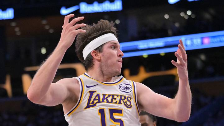 May 9, 2026; Los Angeles, California, USA; Los Angeles Lakers guard Austin Reaves (15) reacts after not getting a foul call  on Oklahoma City Thunder center Isaiah Hartenstein (55) in the first half of game three of the second round of the 2026 NBA Playoffs at Crypto.com Arena. Mandatory Credit: Jayne Kamin-Oncea-Imagn Images