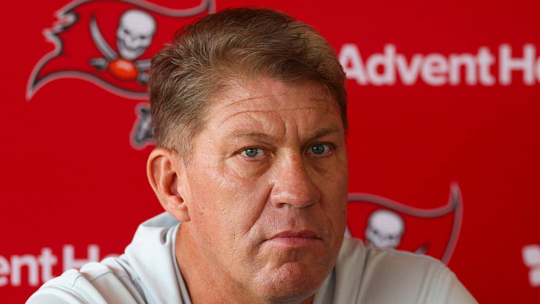 Aug 6, 2026; Tampa, FL, USA; Tampa Bay Buccaneers general manager Jason Licht talks to media after training camp at AdventHealth Training Center. Mandatory Credit: Nathan Ray Seebeck-Imagn Images