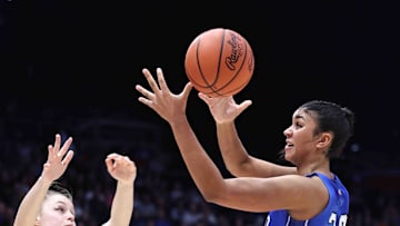 Springboro's Aniya Trent (30) battles Olmsted Falls' Jessica Wolanin (34) for the ball during their Division I state championship game Saturday, March 16, 2024.