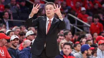 Feb 16, 2025; New York, New York, USA;  St. John's basketball head coach Rick Pitino signals to the team in the first half against the Creighton Bluejays at Madison Square Garden.