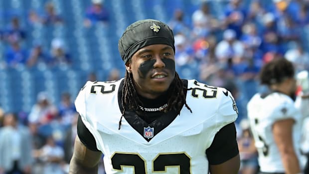New Orleans Saints wide receiver Rashid Shaheed warms up before a game against the Buffalo Bills