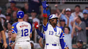 Atlanta Braves catcher Sean Murphy celebrates with MLB star Ronald Acuna Jr. after scoring against the New York Yankees