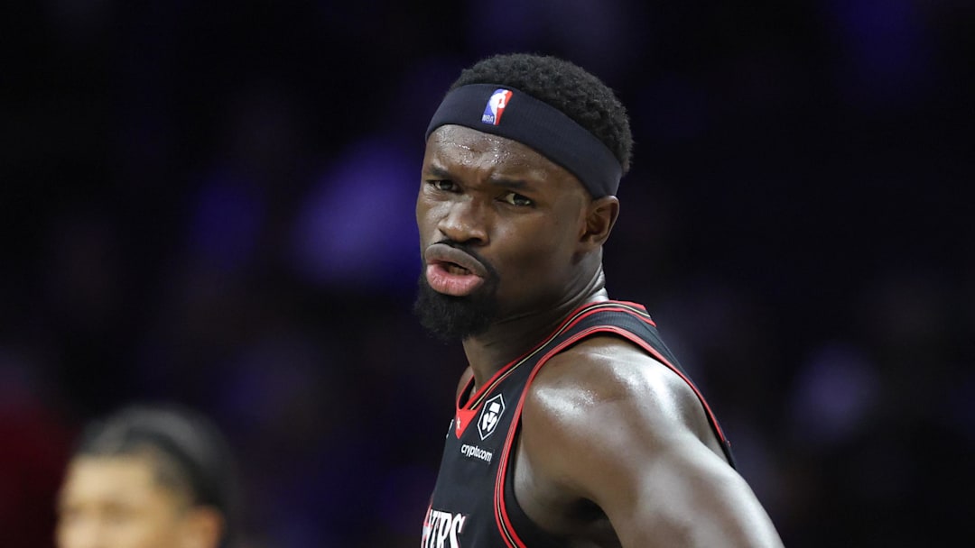 Mar 23, 2026; Philadelphia, Pennsylvania, USA; Philadelphia 76ers center Adem Bona (30) questions a call with referee Ben Taylor (46) during the second quarter against the Oklahoma City Thunder at Xfinity Mobile Arena. Mandatory Credit: Bill Streicher-Imagn Images