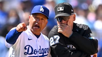 Los Angeles Dodgers manager Dave Roberts (30) is ejected