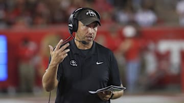 Sep 28, 2024; Houston, Texas, USA; Iowa State Cyclones head coach Matt Campbell reacts during the third quarter against the Houston Cougars at TDECU Stadium. Mandatory Credit: Thomas Shea-Imagn Images