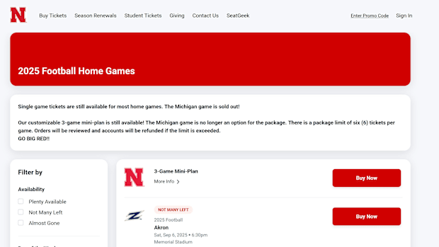 Husker game sold out