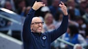 Dec 3, 2025; Dallas, Texas, USA;  Dallas Mavericks head coach Jason Kidd reacts during the game against the Miami Heat at American Airlines Center. Mandatory Credit: Kevin Jairaj-Imagn Images