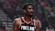 Nov 1, 2024; Portland, Oregon, USA; Portland Trail Blazers center Deandre Ayton (2) readies for a foul shot during the first quarter at Moda Center. Mandatory Credit: Brian Murphy-Imagn Images