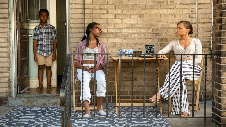 The Deliverance. (L to R) Anthony B. Jenkins as Andre, Demi Singleton as Shante and Andra Day as Ebony in The Deliverance. Cr. Aaron Ricketts/Netflix © 2024