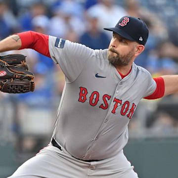 Boston Red Sox starting pitcher James Paxton (65) delivers a pitch in the first inning the Kansas City Royals at Kauffman Stadium on Aug 5.