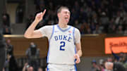 Feb 15, 2025; Durham, North Carolina, USA;  Duke Blue Devils forward Cooper Flagg (2) celebrating after scoring against the Stanford Cardinal during the second half at Cameron Indoor Stadium. Mandatory Credit: Zachary Taft-Imagn Images
