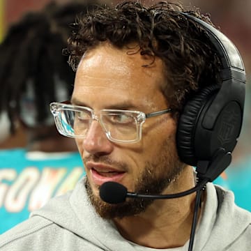 Miami Dolphins head coach Mike McDaniel against the Tampa Bay Buccaneers during the second half at Raymond James Stadium this preseason.