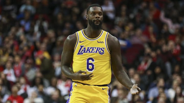 Jan 19, 2019; Houston, TX, USA; Los Angeles Lakers guard Lance Stephenson (6) celebrates after making a basket during the fourth quarter against the Houston Rockets at Toyota Center. Mandatory Credit: Troy Taormina-Imagn Images